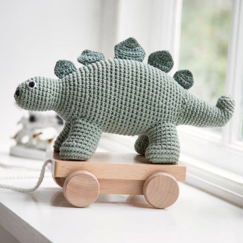 Sebra - Crochet Pull-Along Toy Dino - Green