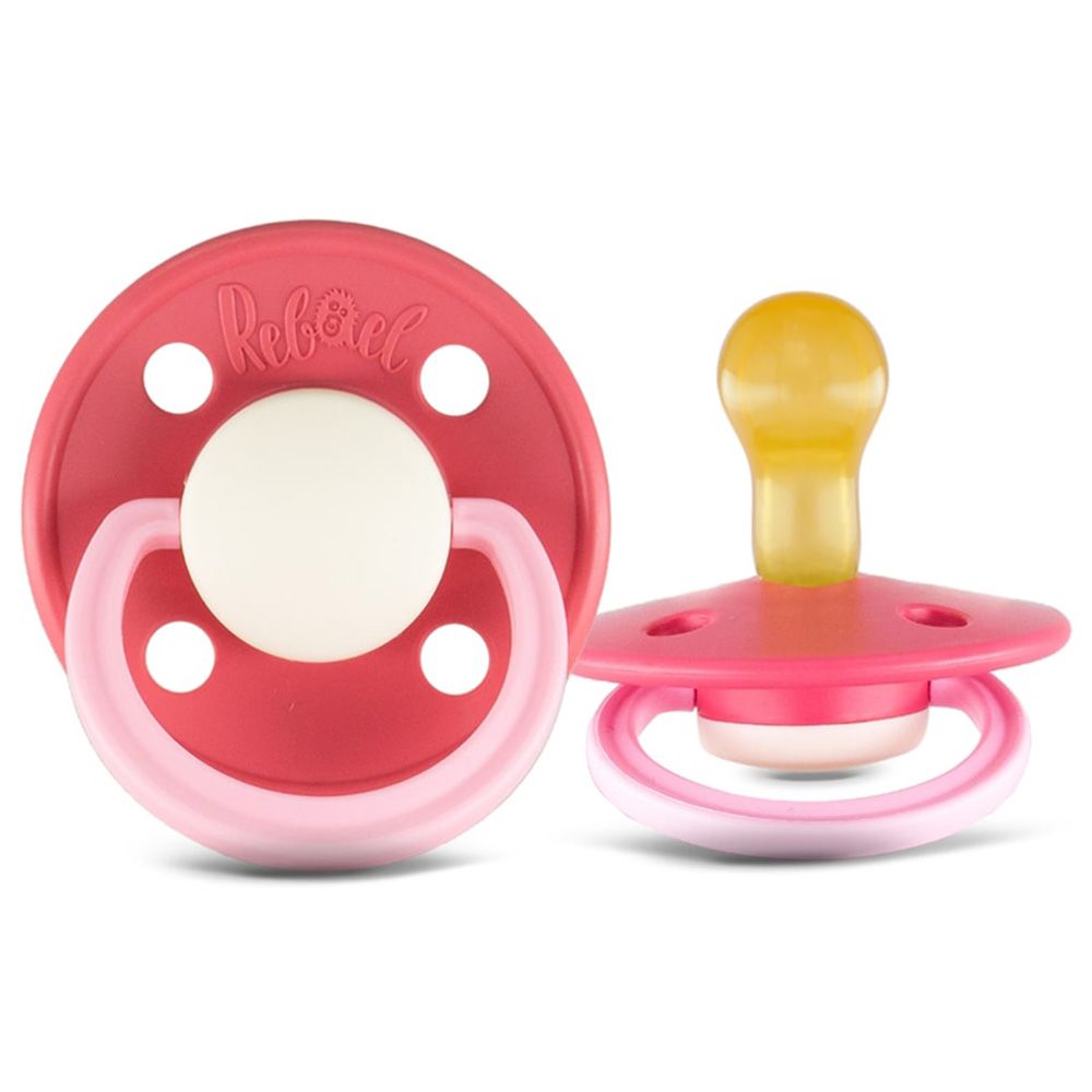 Rebael - Fashion Round Pacifier S1 0-6M - Pack of 2 - Flamingo/Lobster