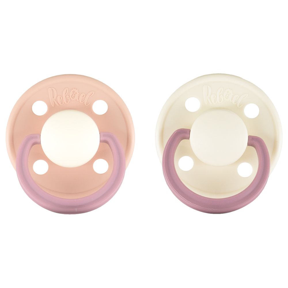 Rebael - Fashion Round Pacifier S1 0-6M - Pack of 2 - Rhino/PearlyRhino