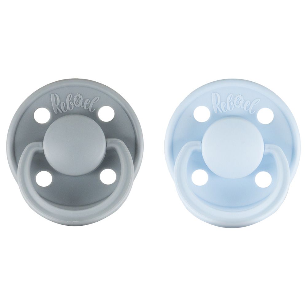 Rebael - Mono Round Pacifier S1 0-6M - Pack of 2 - Pewter/Tiny Sky