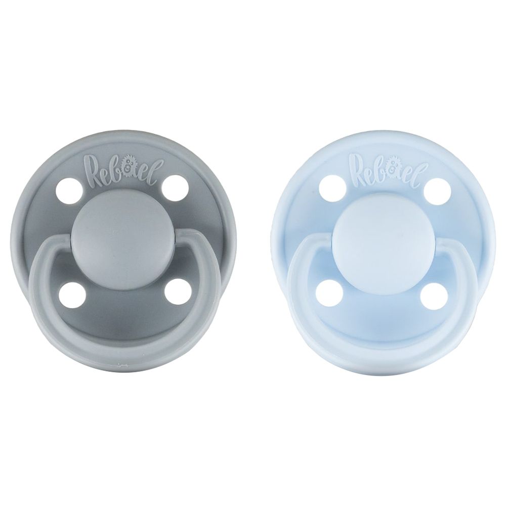 Rebael - Mono Round Pacifier S2 6M+ - Pack of 2 - Pewter/Tiny Sky