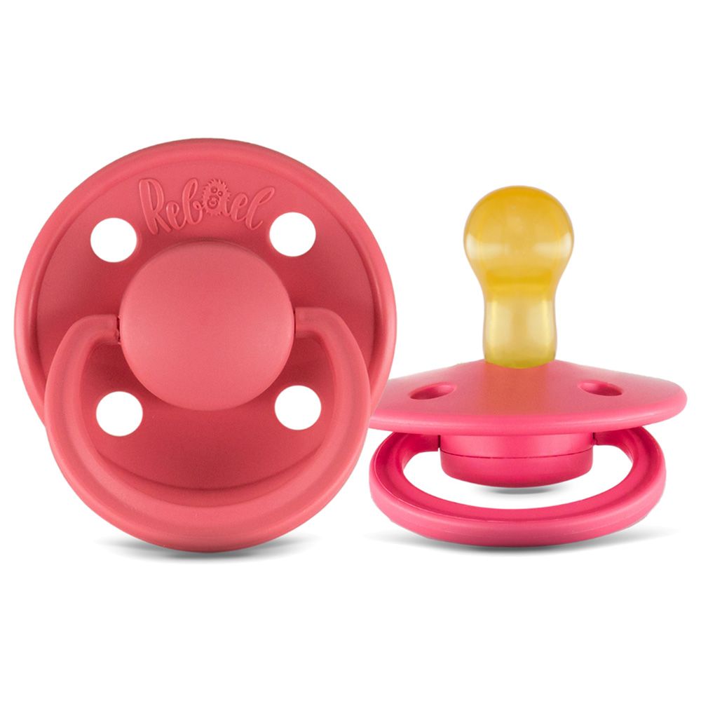 Rebael - Mono Round Pacifier S1 0-6M - Pack of 2 - Sweet Pink/Salmon