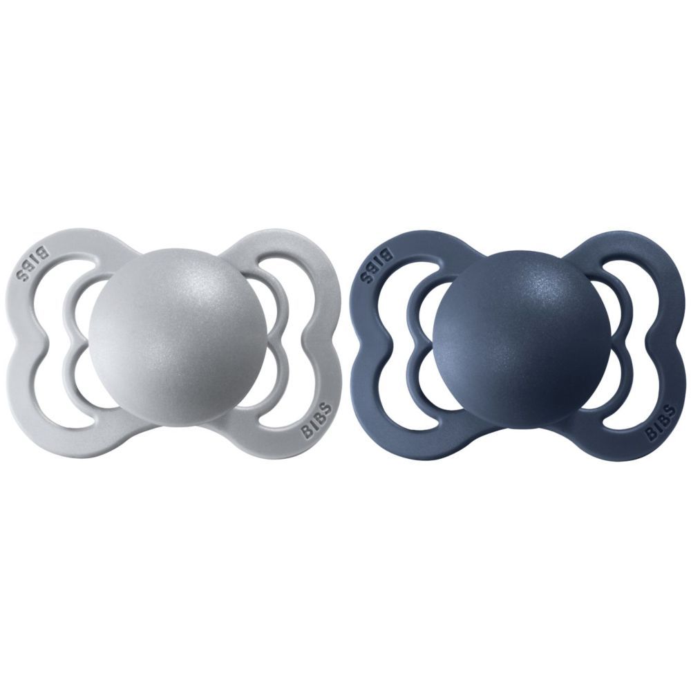 Bibs - Pacifier Supreme Silicone Size 1 0-6M - Pack of 2 - Cloud/Steel Blue