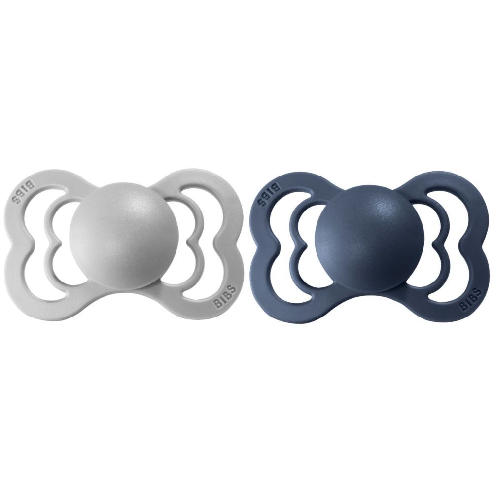 Bibs - Pacifier Supreme Silicone Size 2 - 6M+ - Pack of 2 - Cloud/Steel Blue