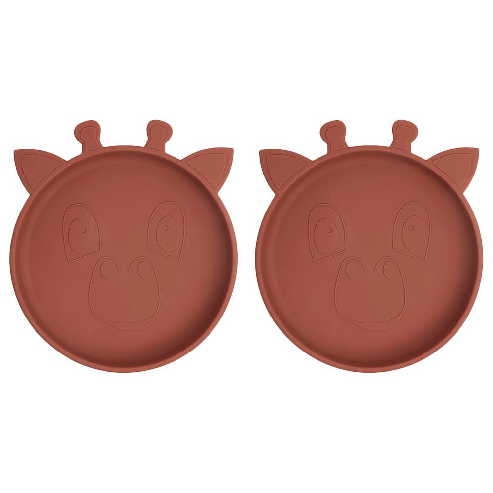 Nuuroo - Akila Silicone Giraffe Plate Pack of 2 - Mahogany