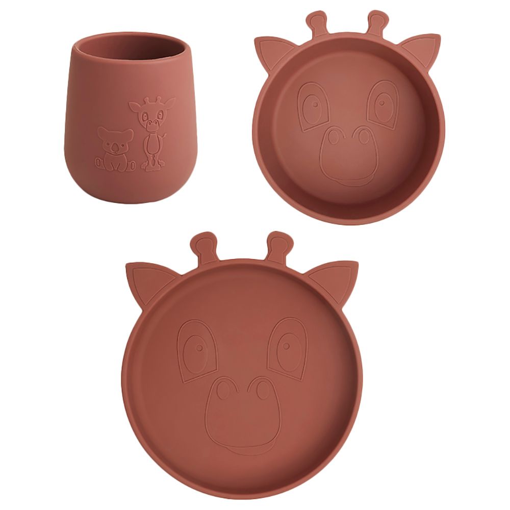 Nuuroo - Judi Silicone Giraffe Dinner Set 3pcs - Mahogany