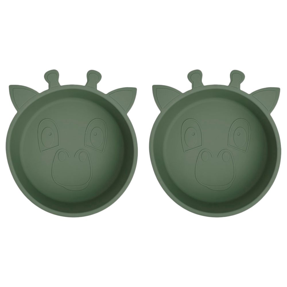 Nuuroo - Alex Silicone Deep Plate Giraffe - Dusty Green - 2pcs