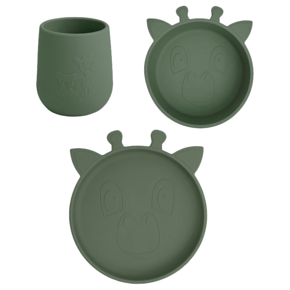 Nuuroo - Judi Silicone Dinner Set Giraffe - Dusty Green - 3pcs