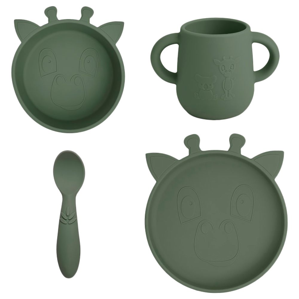 Nuuroo - Lykke Silicone Dinner Set Giraffe - Dusty Green - 4pcs