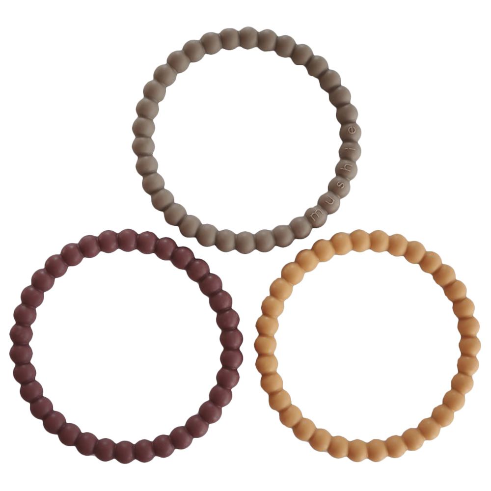 Mushie - Silicone Pearl Teether Bracelets - Berry,Marigold,Khaki