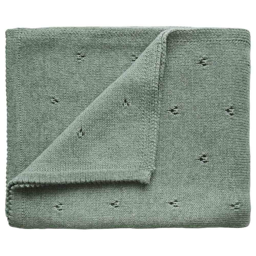 Mushie - Knitted Baby Blanket - Pointelle Sage Melange