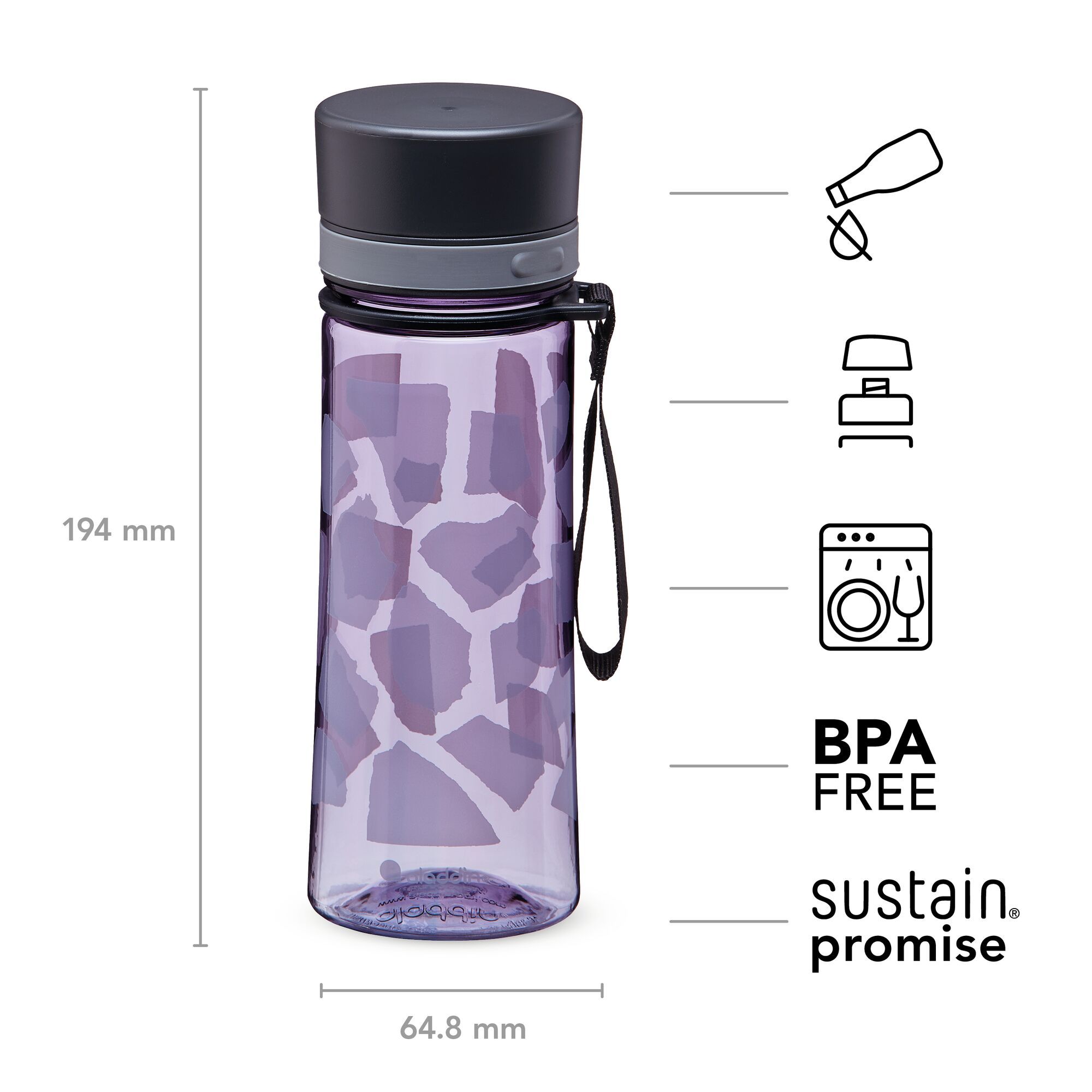 Aladdin Aveo Water Bottle 0.35L Violet Purple Animal Print 