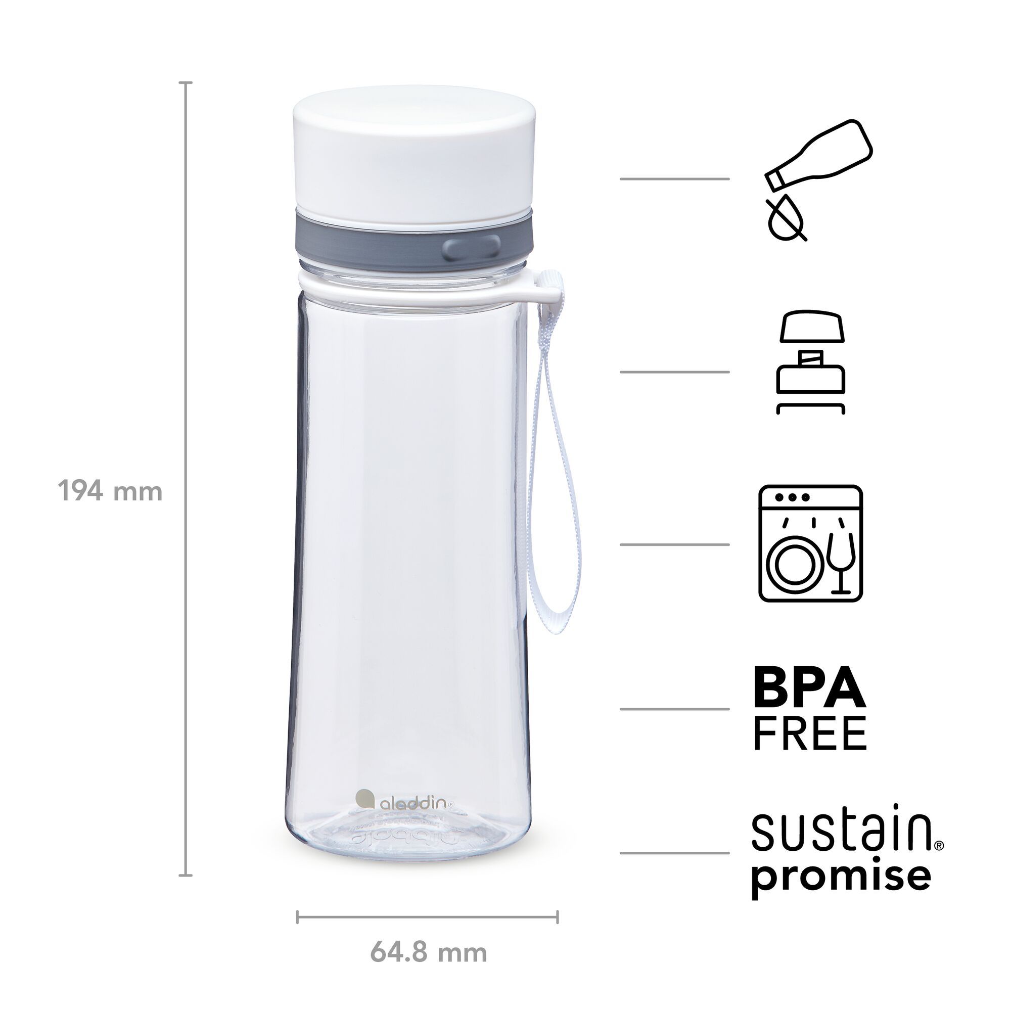 Aladdin Aveo Water Bottle 0.35L Clear & White 