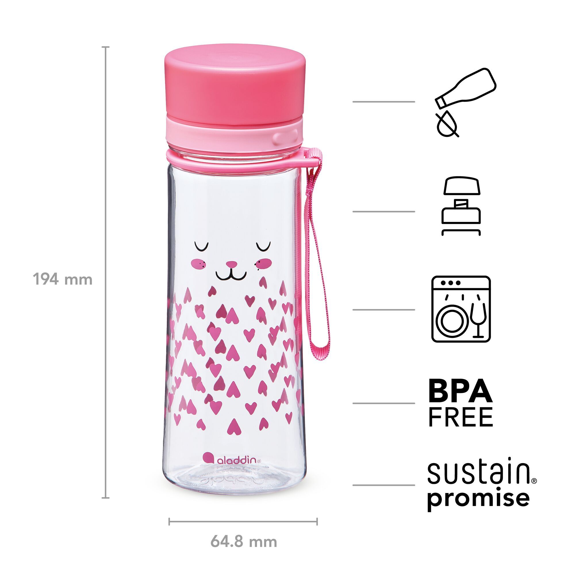 Aladdin My First Aveo Bunny Water Bottle for Kids 0.35L Pink