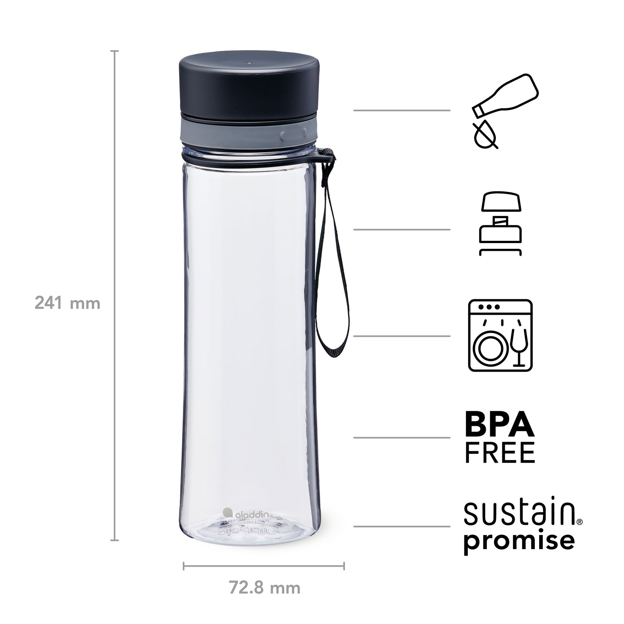 Aladdin Aveo Water Bottle 0.6L Clear & Grey 