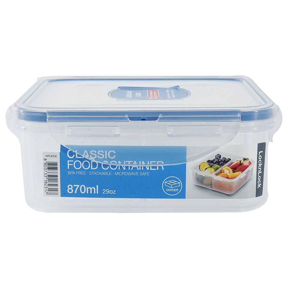 LocknLock - Square Food Container w/ Divider - 870ml - Clear