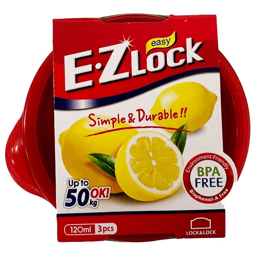 LocknLock - Ezlock Round Container 120ml - Red - 3pcs