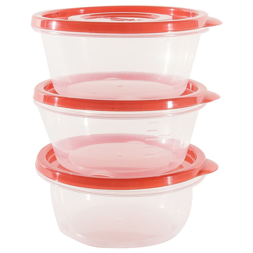 LocknLock - Ezlock Round Container 350ml - Red - 3pcs