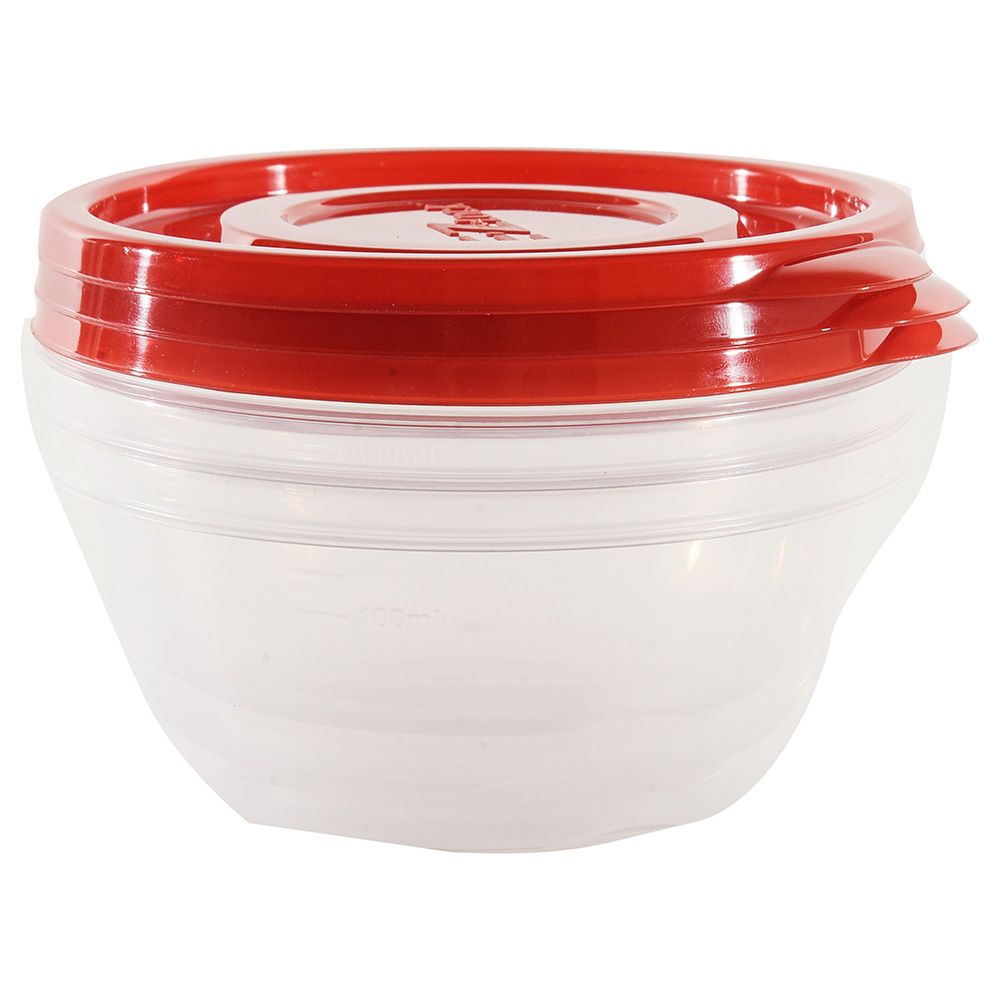 LocknLock - Ezlock Round Container 350ml - Red - 3pcs