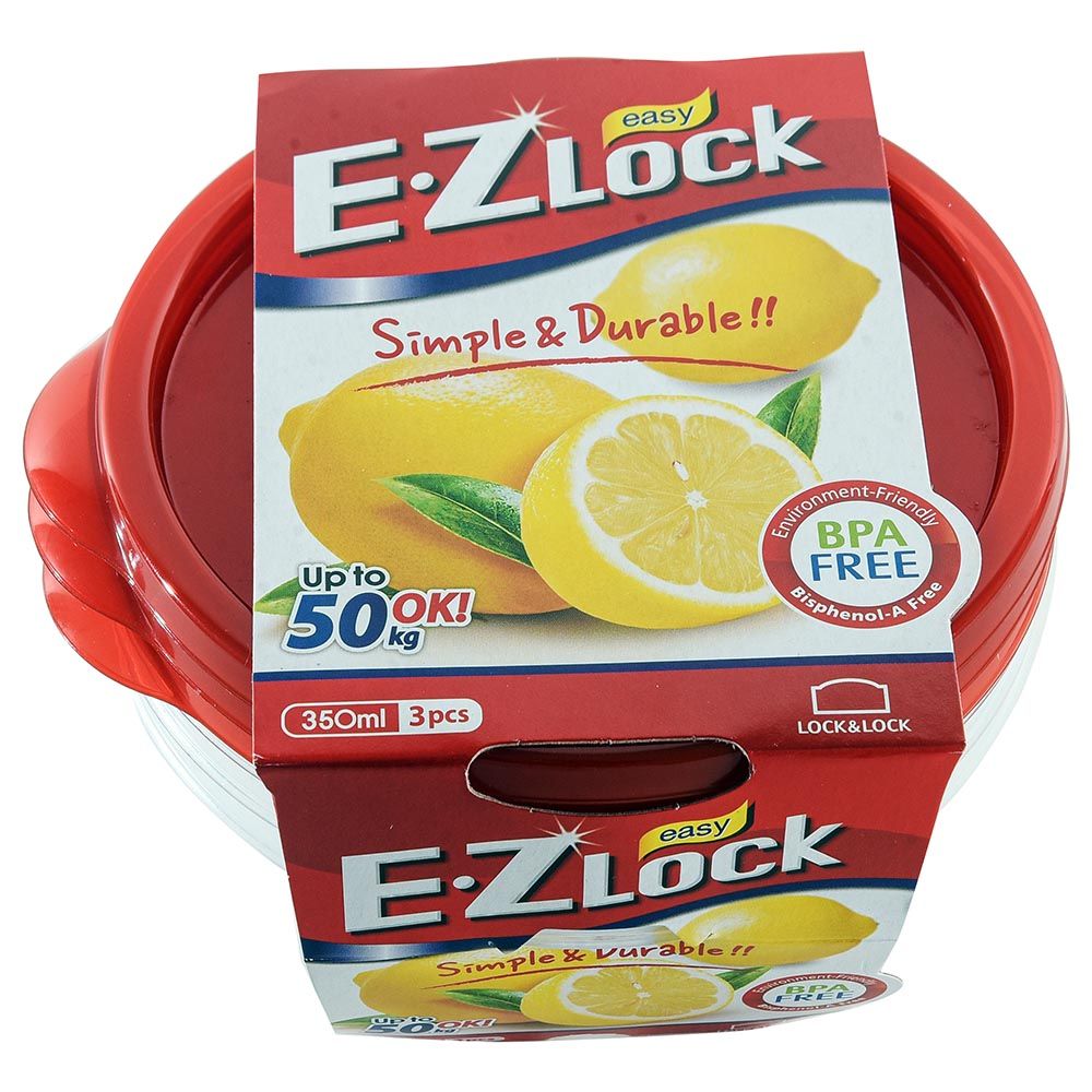 LocknLock - Ezlock Round Container 350ml - Red - 3pcs