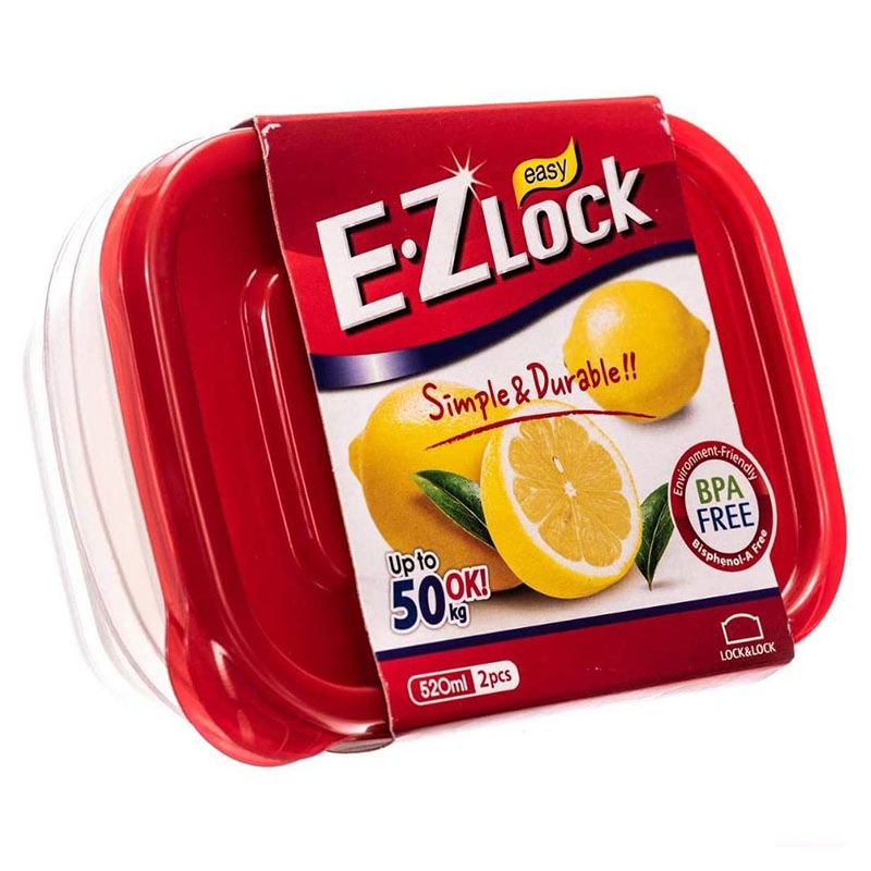 LocknLock - Ezlock Rectangle Container 520ml - Red 2pcs