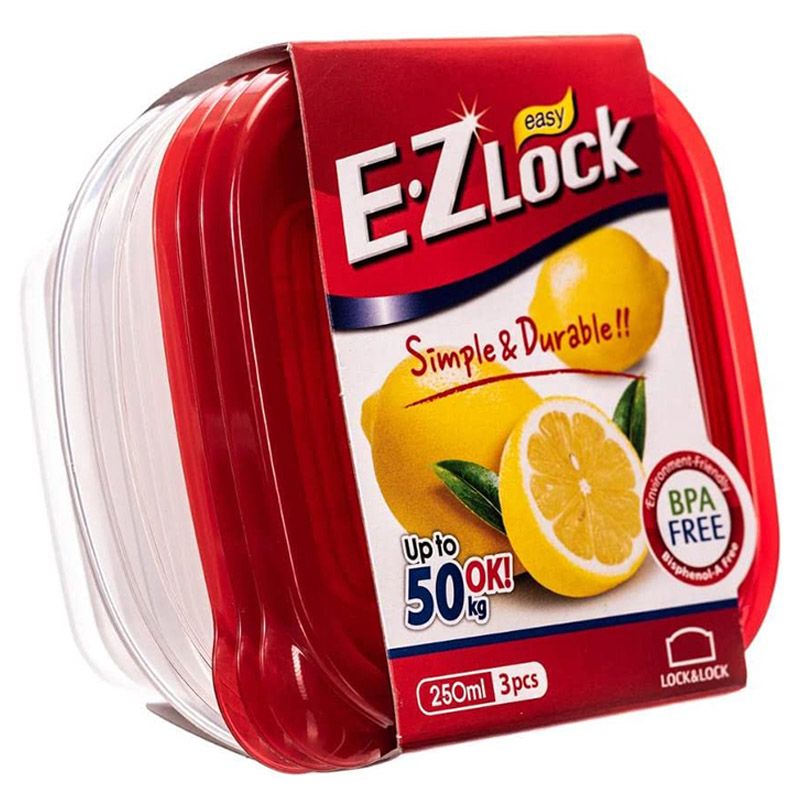 LocknLock - Ezlock Square Container 250ml - Red - 3pcs