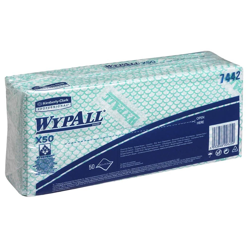 Wypall - X50 Cleaning Cloth Folded Green - 50 Sheets