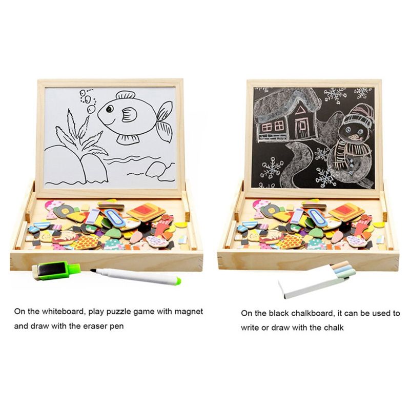 Factory Price - 3-in-1 Wooden Easel with Magnetic Puzzle