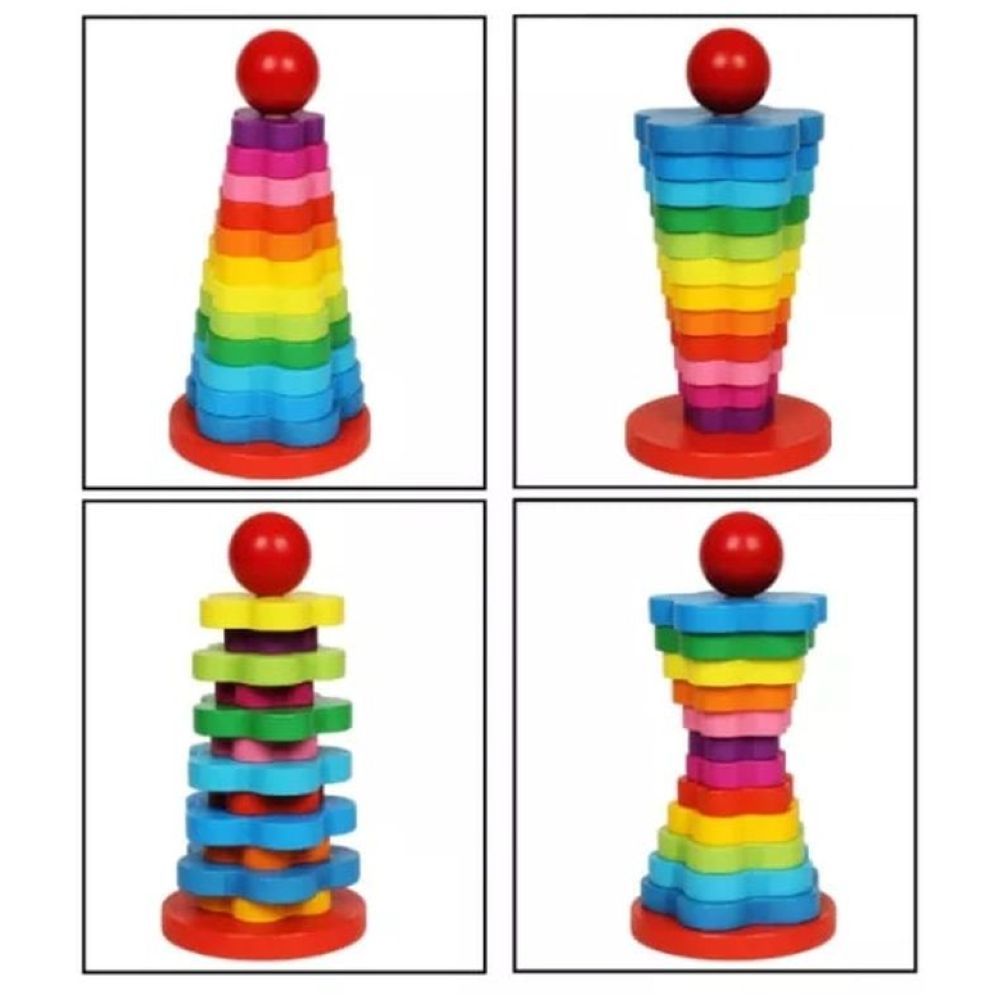 Factory Price - Rainbow Tower Wooden Rainbow Stacking Rings