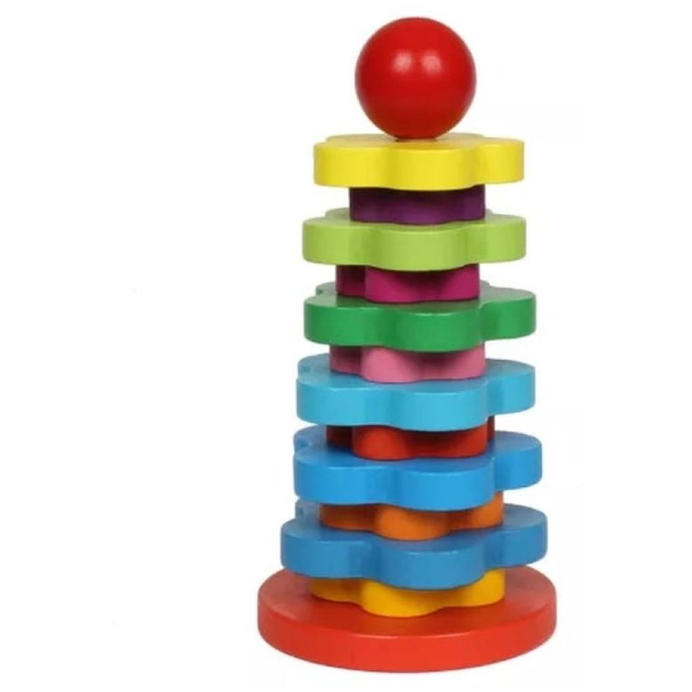 Factory Price - Rainbow Tower Wooden Rainbow Stacking Rings