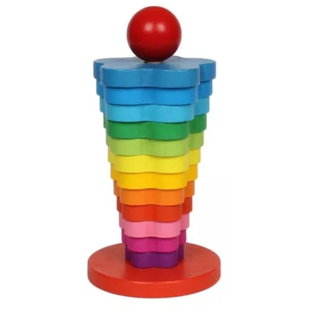 Factory Price - Rainbow Tower Wooden Rainbow Stacking Rings