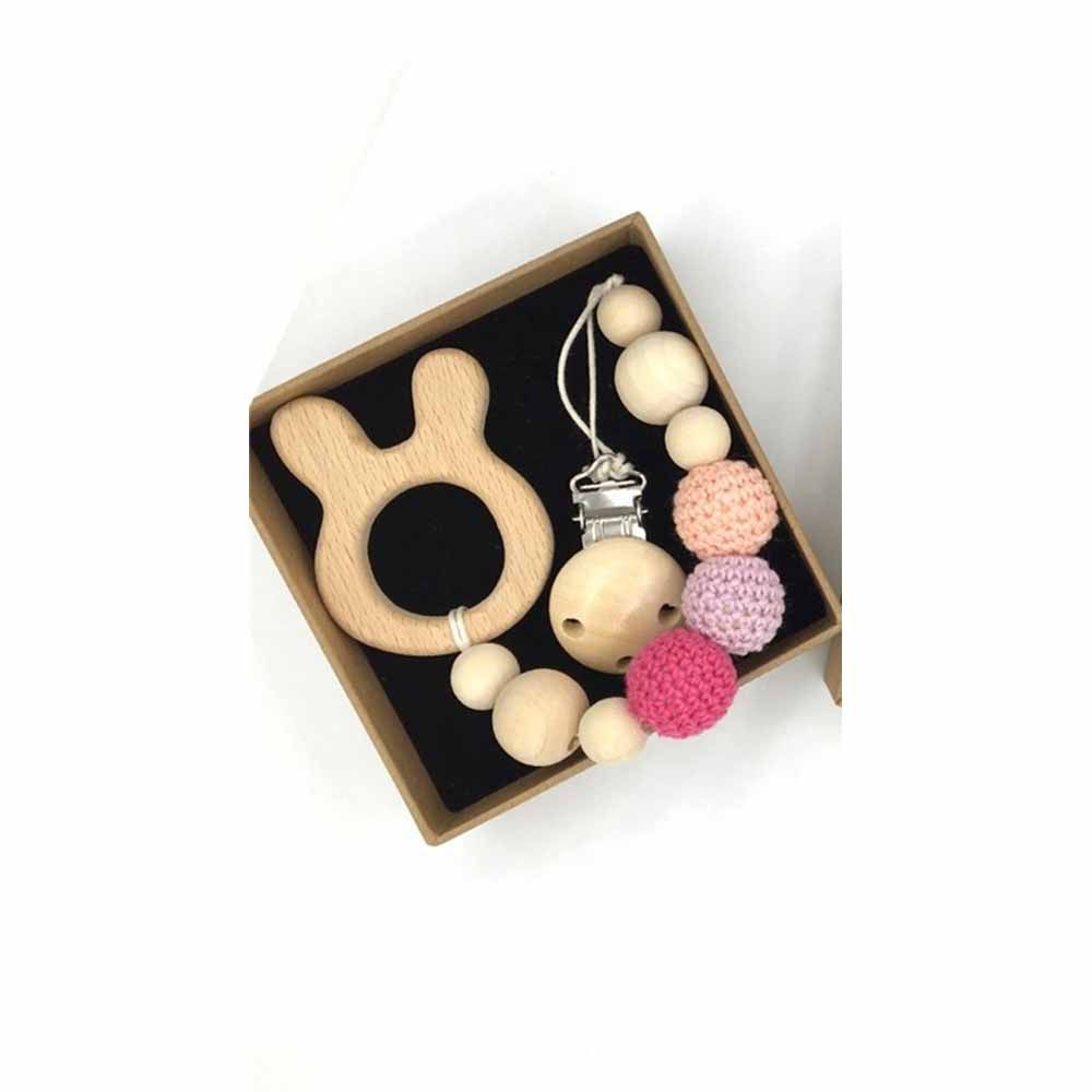 Factory Price - Wooden Teether with Pacifier Clip - Bunny