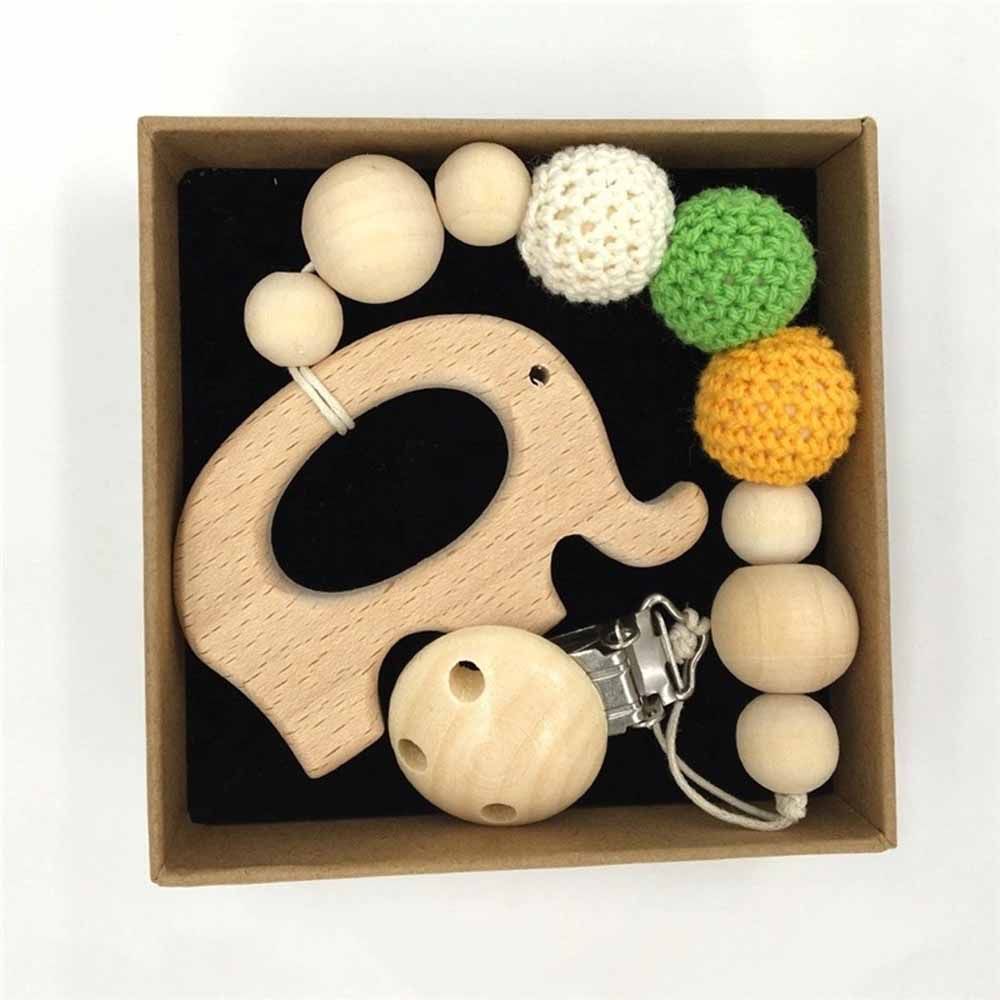 Factory Price - Wooden Teether with Pacifier Clip - Elephant