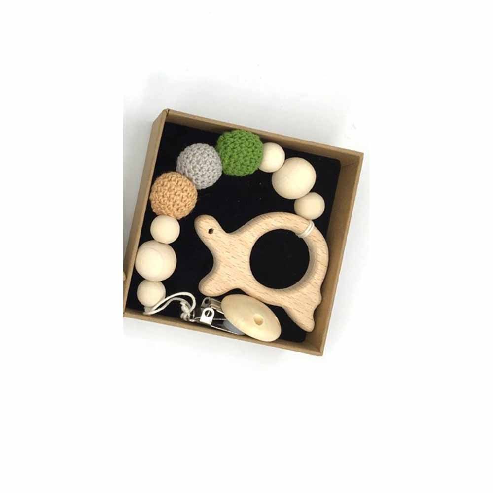 Factory Price - Wooden Teether with Pacifier Clip - Tortoise