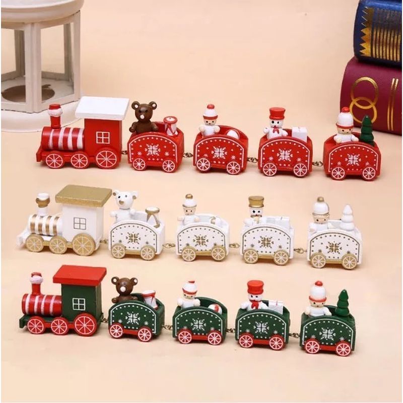 Factory Price - Christmas Wooden Train Set - 5Pcs - Red