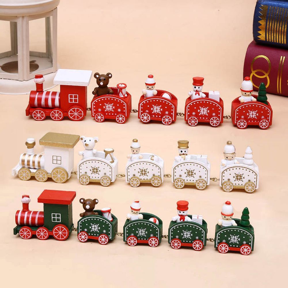 Factory Price - Christmas Wooden Train Set - 5Pcs - White