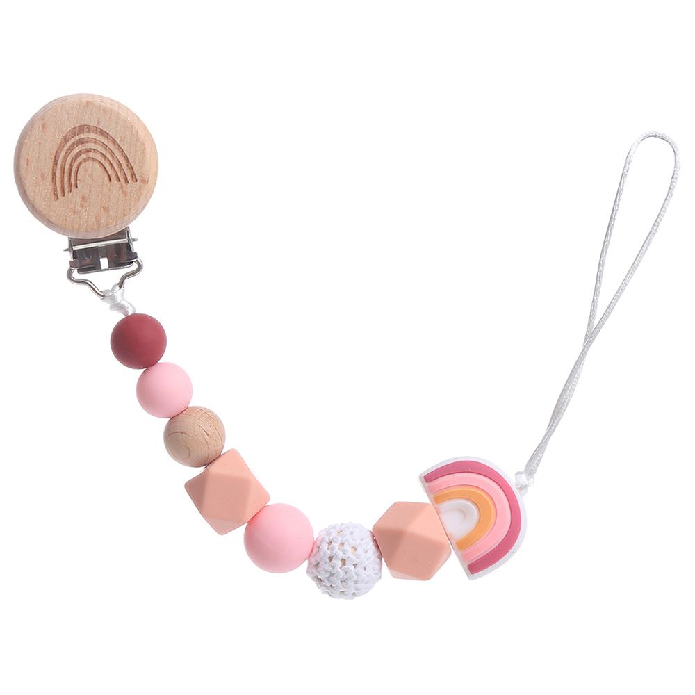 Factory Price - Sandi Silicone & Wooden Pacifier Clip - Peach