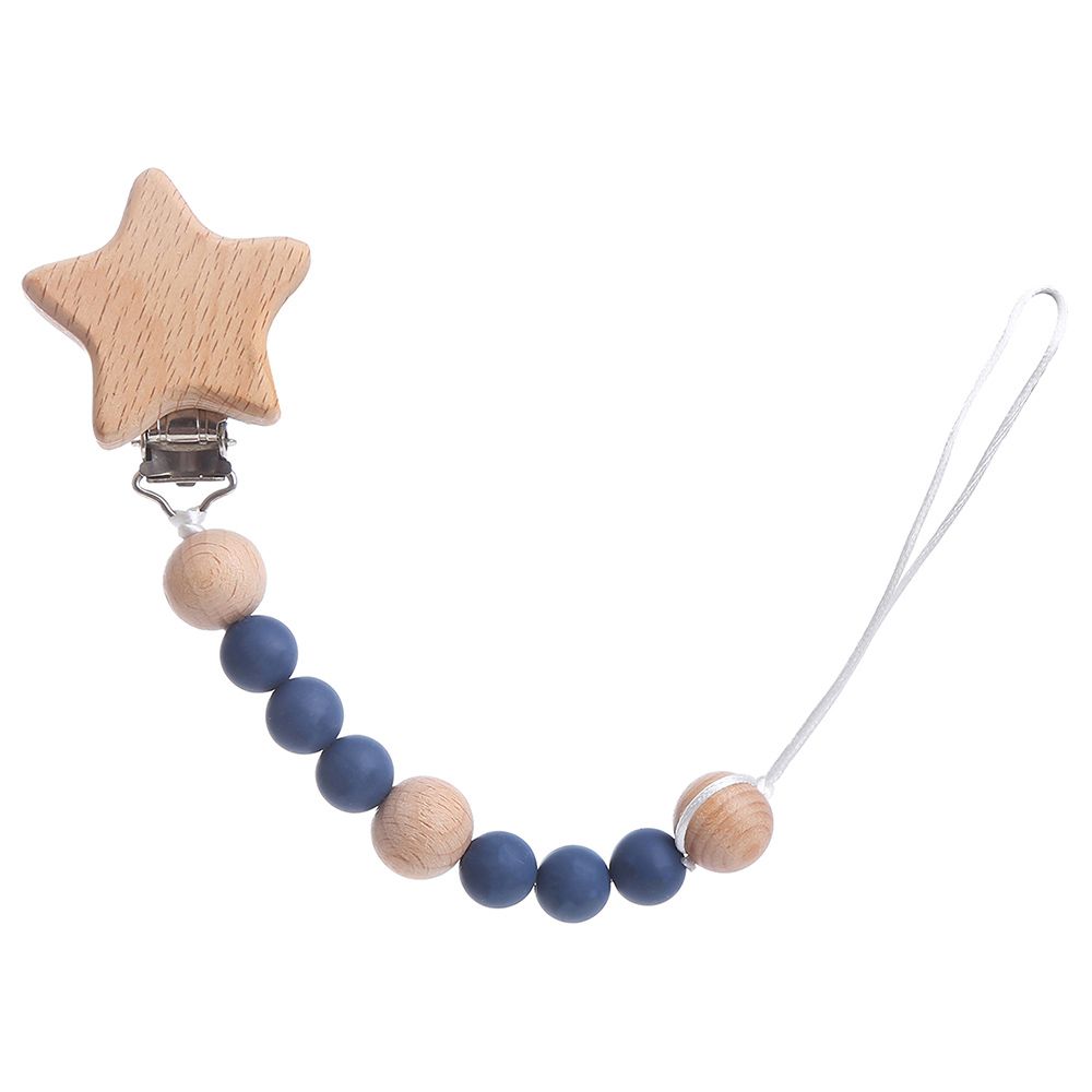 Factory Price - Star Silicone & Wooden Pacifier Clip - Navy