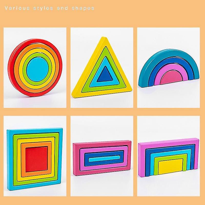 Factory Price - Wooden Rainbow Geometrical Stacking & Building Blocks - 26pcs