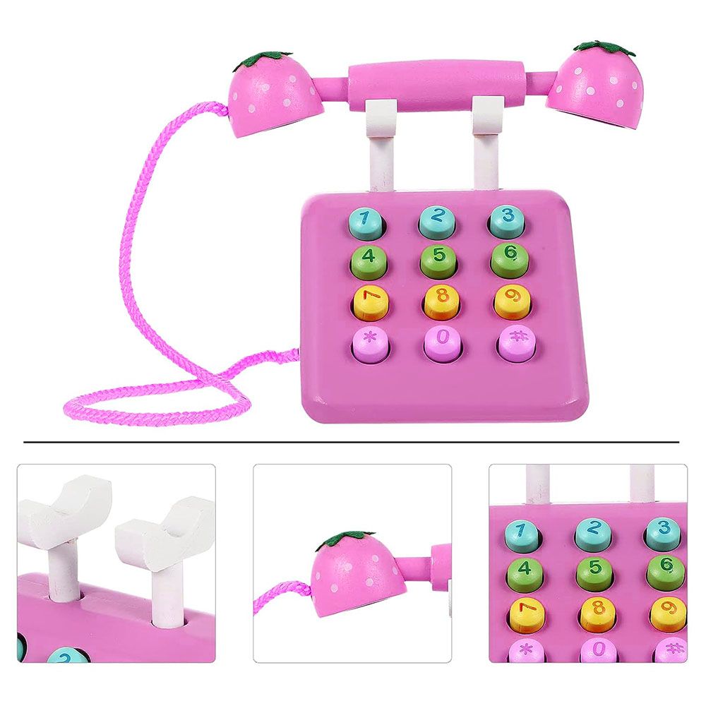 Factory Price - Wooden Pretend Telephone Toy - Pink