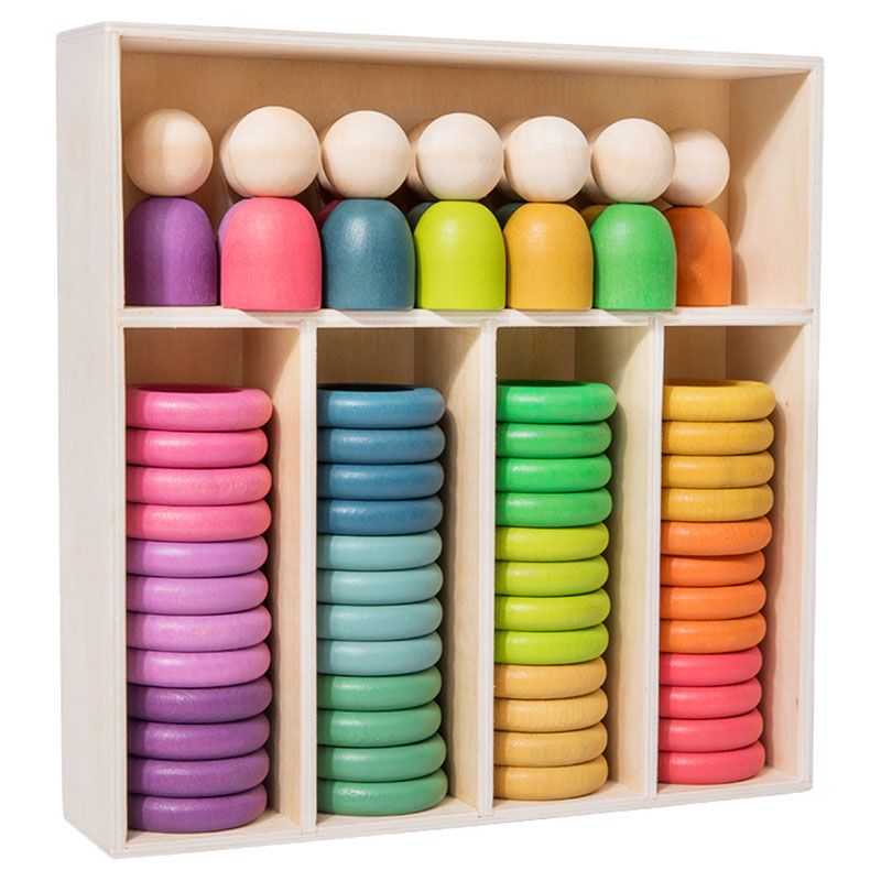 Factory Price - Wooden Rainbow Stacking Sorting Toys w/ Rack