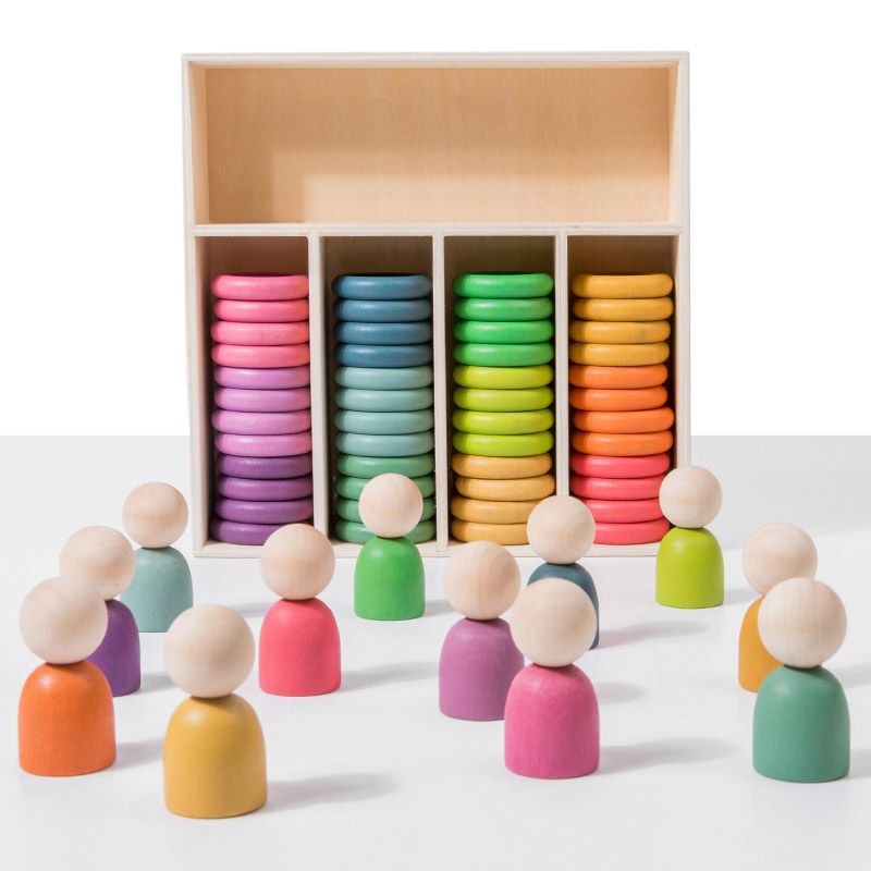 Factory Price - Wooden Rainbow Stacking Sorting Toys w/ Rack