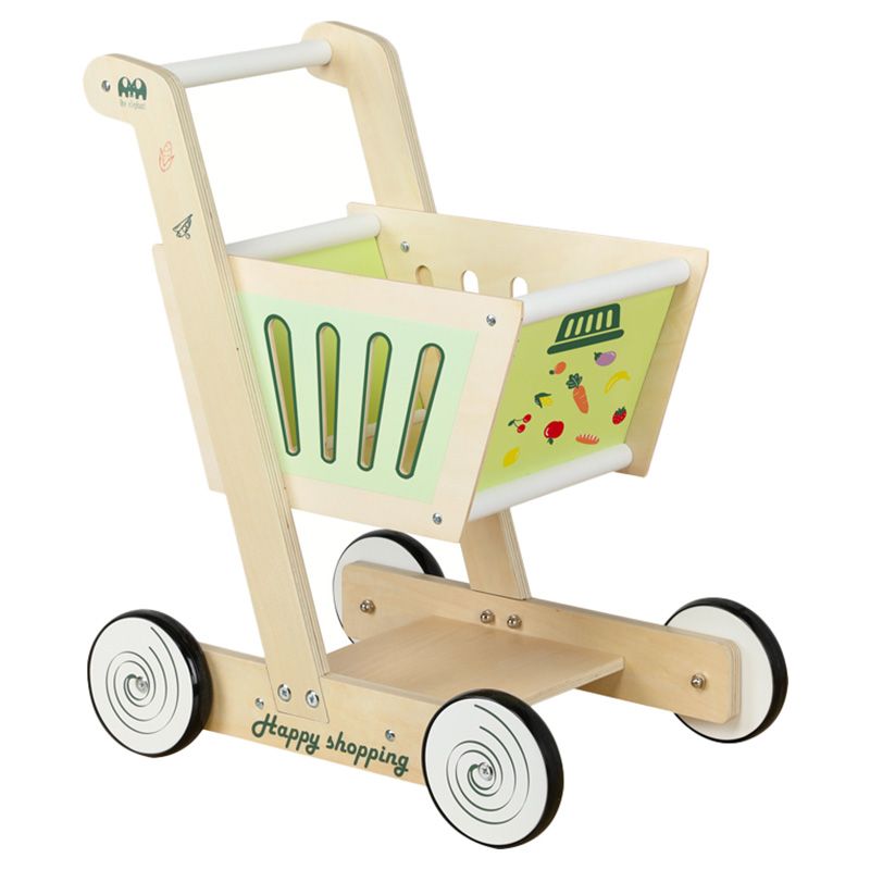 Factory Price - Wooden Shopping Cart Pretend Play w/ Baby Walker - Green