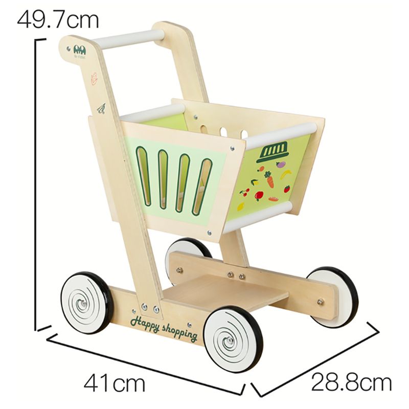 Factory Price - Wooden Shopping Cart Pretend Play w/ Baby Walker - Green