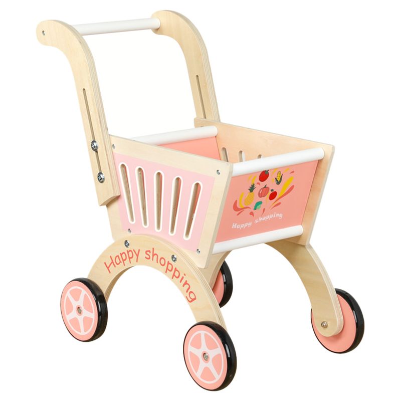 Factory Price - Wooden Shopping Cart Pretend Play w/ Baby Walker - Pink