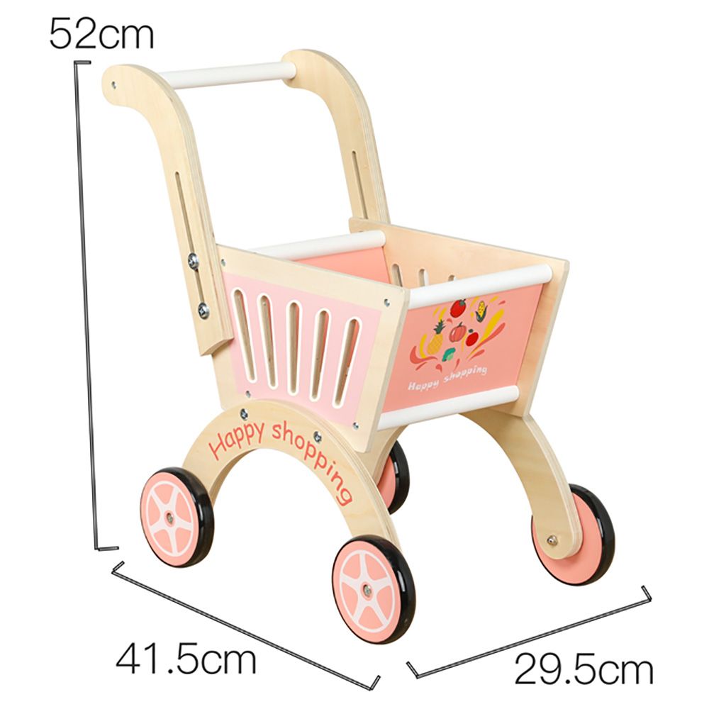 Factory Price - Wooden Shopping Cart Pretend Play w/ Baby Walker - Pink