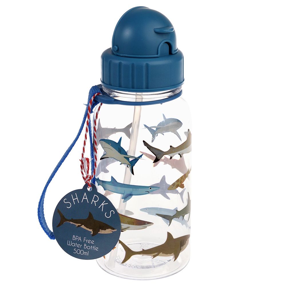 Rex London - Children's Water Bottle With Straw - Sharks - 500ml