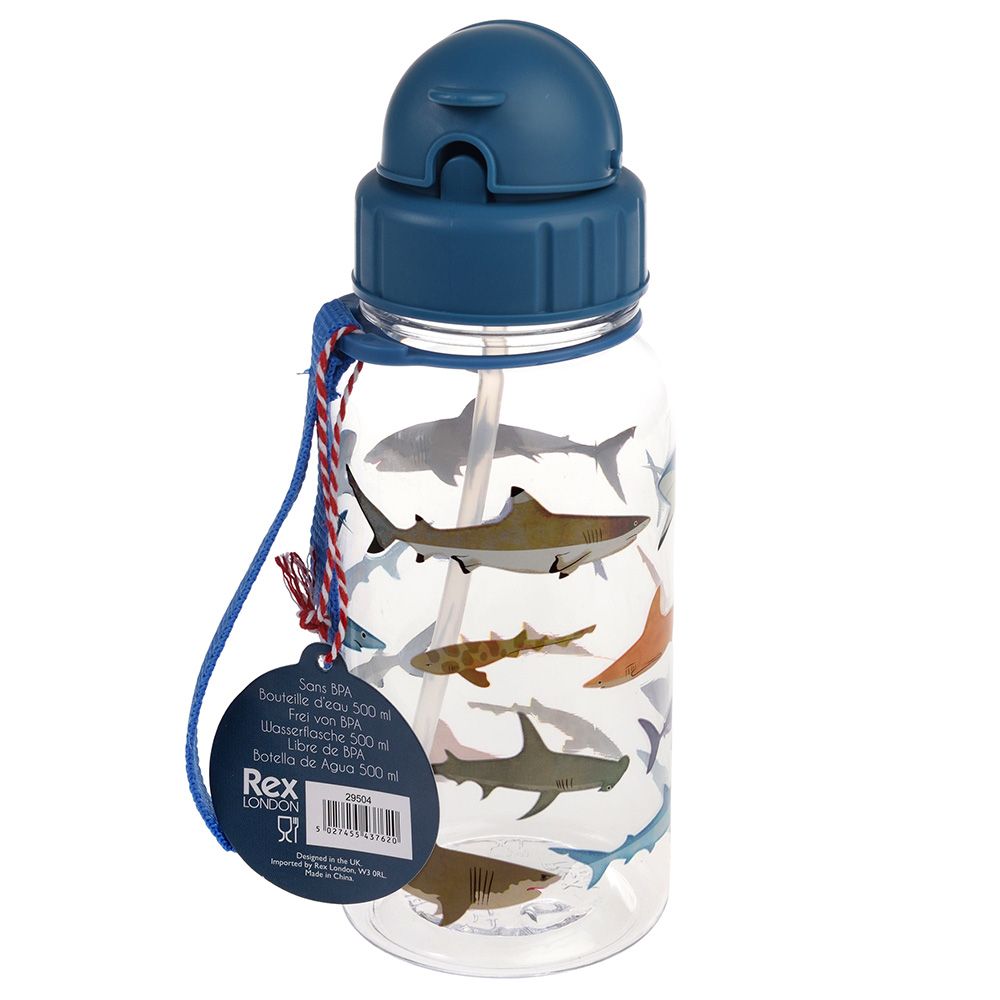 Rex London - Children's Water Bottle With Straw - Sharks - 500ml