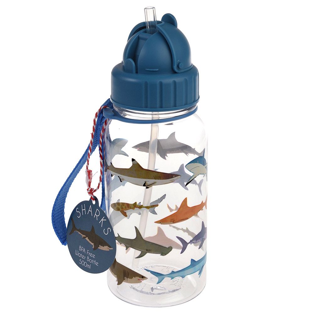 Rex London - Children's Water Bottle With Straw - Sharks - 500ml