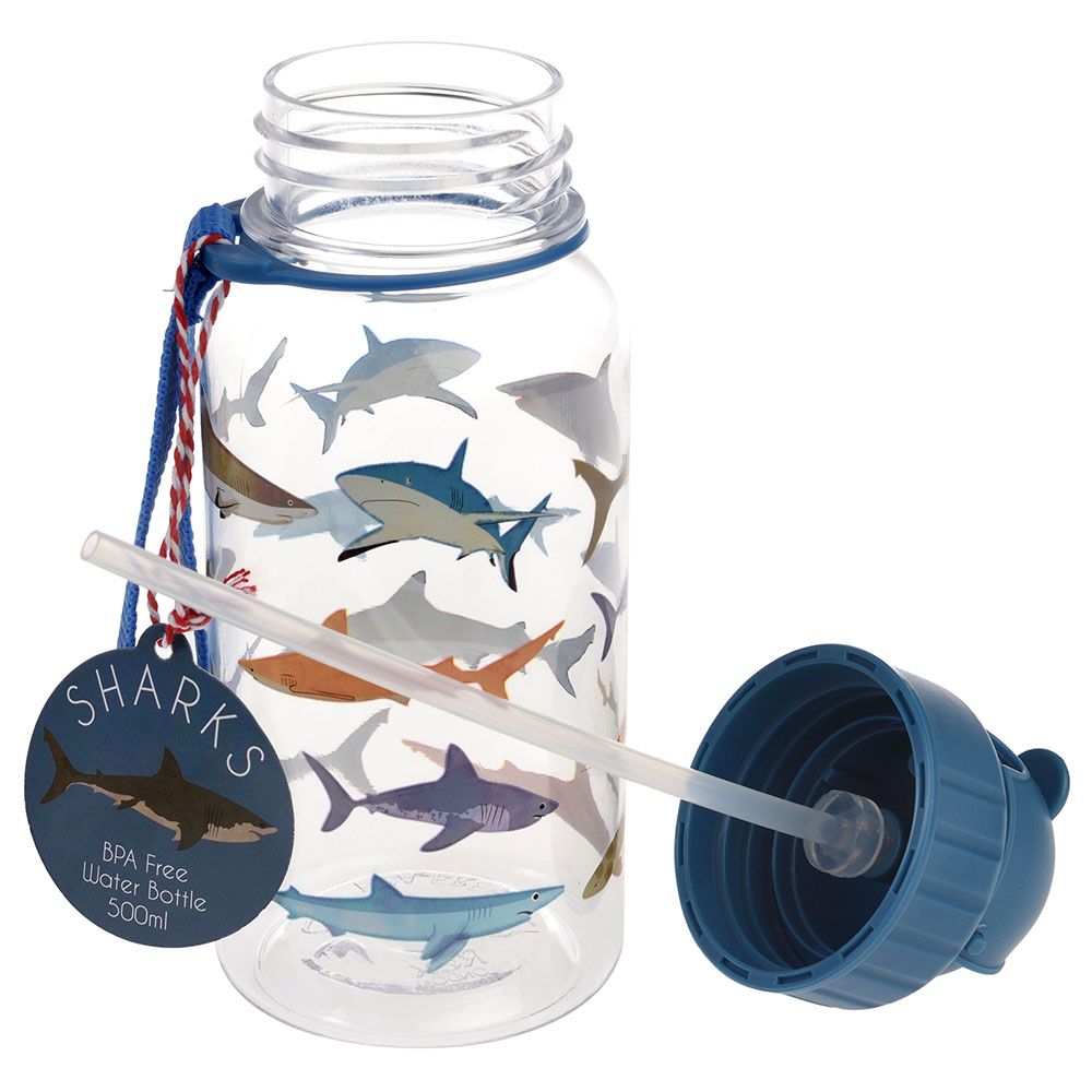 Rex London - Children's Water Bottle With Straw - Sharks - 500ml